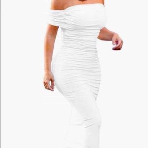White Scrunched midi-dress